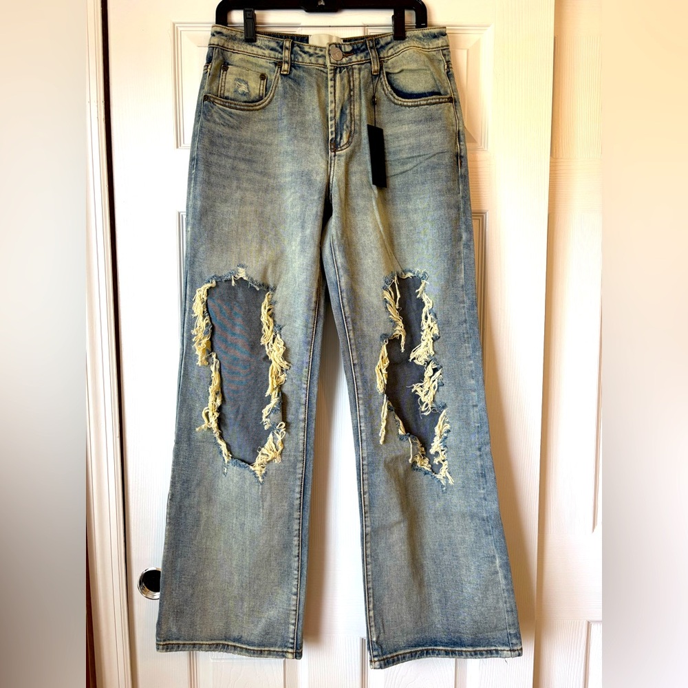 One Teaspoon Jackson Mid Waist Wide Leg Denim Jeans